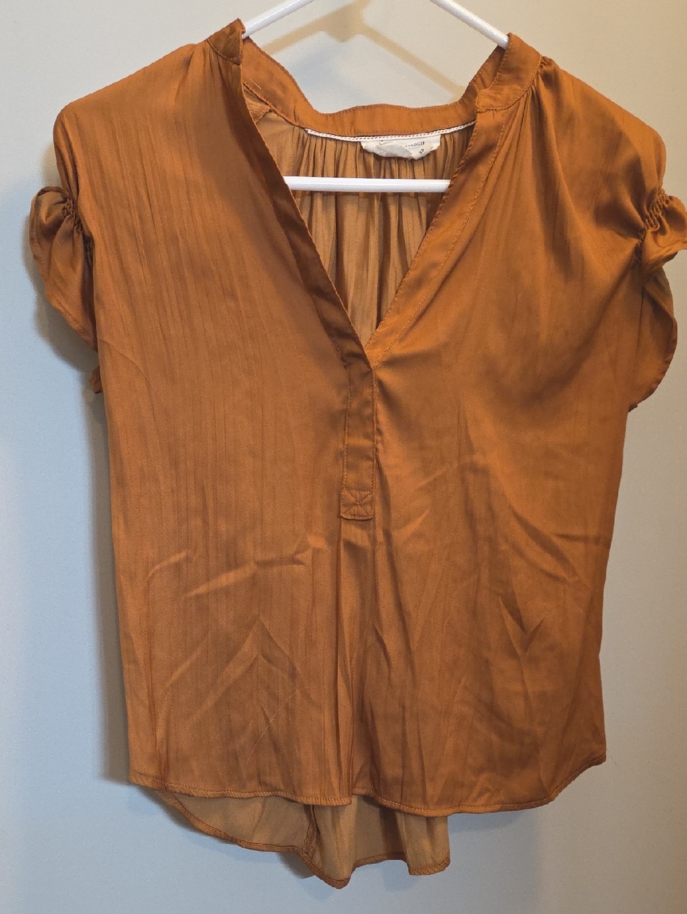 Anthropologie Rust Short Sleeve V-Neck Blouse (I75)